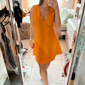 Zara Orange Sleeveless V-Neck Fit-and-Flare Dress